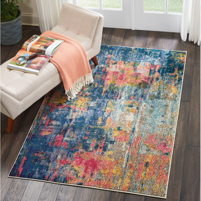 Ivy Bronx Velva Performance Blue/Yellow/Pink Rug & Reviews Wayfair